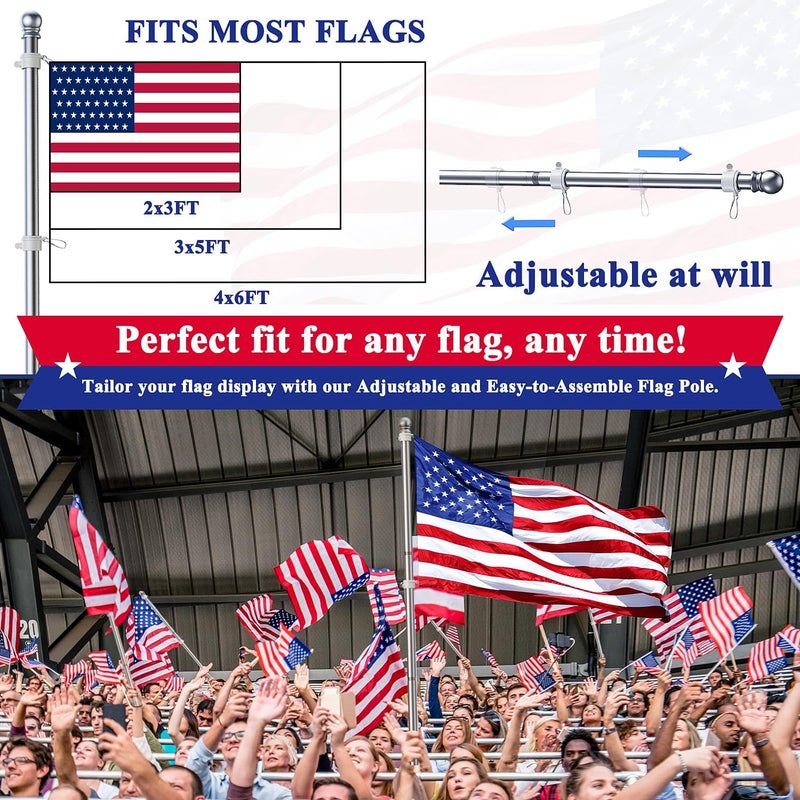 PHITRIC Flag Pole Kit with 3x5 American Flag for House Outside, Stainless Steel Rustproof Flagpole for 3x5 Sports Fan Outdoor Flags for Outside House (Silver) - Image 4